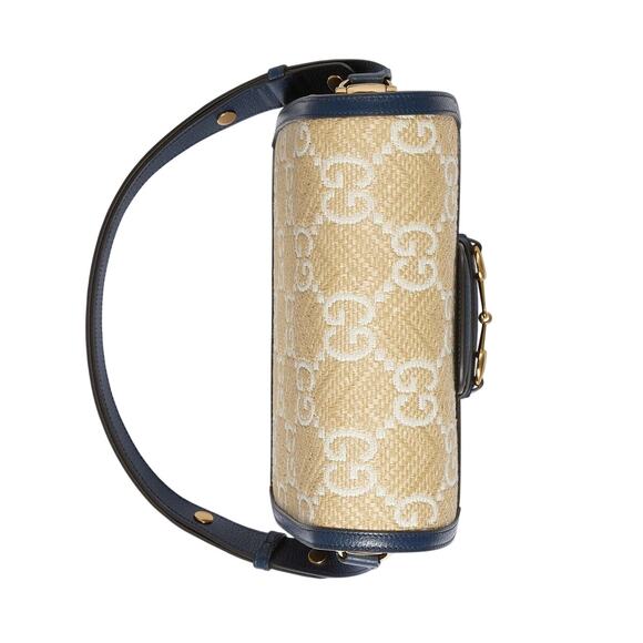 Gucci GG Raffia Calfskin Monogram Horsebit 1955 Mystic White Blue Agata NWT - Picture 9 of 11